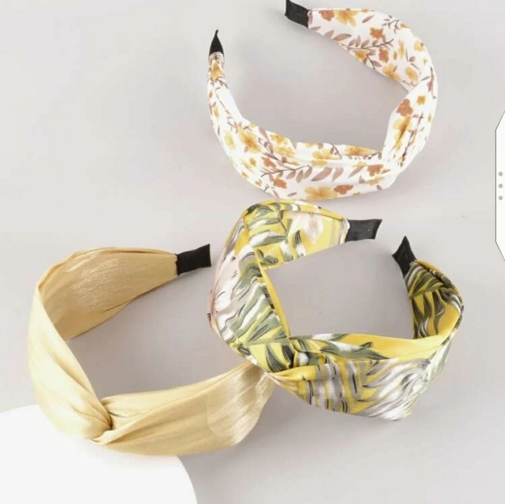 🆕 YELLOW LEAVES & FLORAL TOP KNOT HEADBANDS - Set of 3